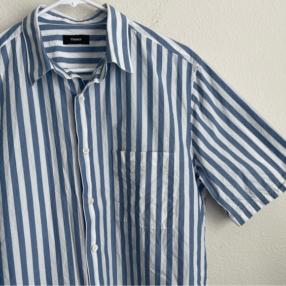 THEORY Button Down Short Sleeve Striped Shirt - Picture 1 of 5